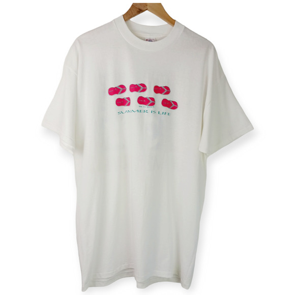 Delta Cotton SZ XL Single Stitch Summer Is Life Front/Back Graphic Tee Made USA - Picture 2 of 10